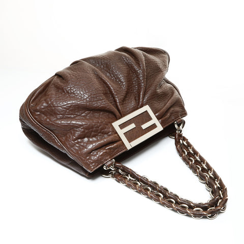 FENDI Leather Chain Mia Shoulder Bag Brown WS25201