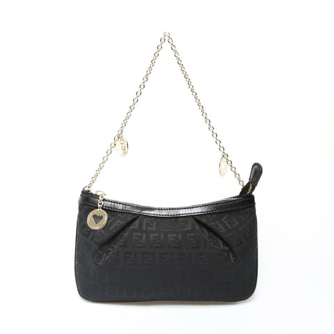 FENDI Canvas Zucchino Accessory Pouch Shoulder Bag black WS25212