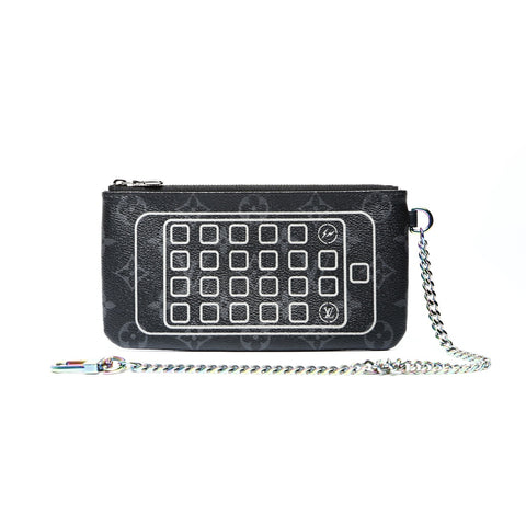 FENDI Canvas Zucchino Accessory Pouch Shoulder Bag black WS25212