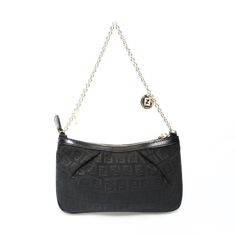 FENDI Canvas Zucchino Accessory Pouch Shoulder Bag black WS25212