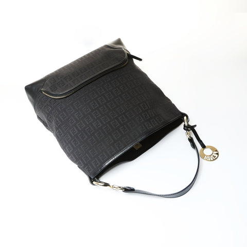 FENDI Zucchino Canvas Shoulder Bag black WS25213