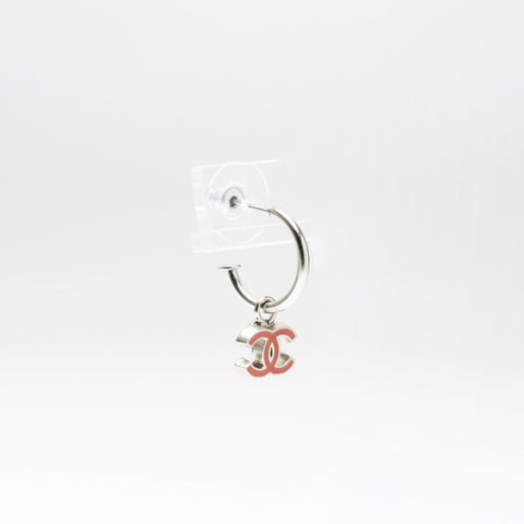 CHANEL Mini COCO Mark Pink Hoop 04P 2004 Pierce Silver WS25231