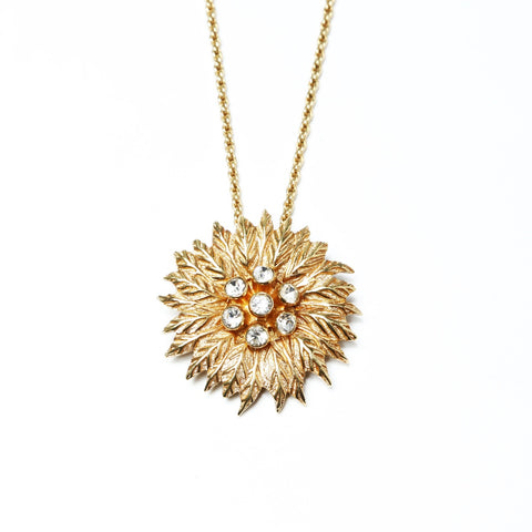 Christian Dior Flower Rhinestone Pendant Necklace gold WS25238