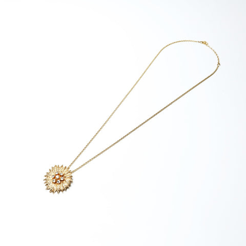 Christian Dior Flower Rhinestone Pendant Necklace gold WS25238