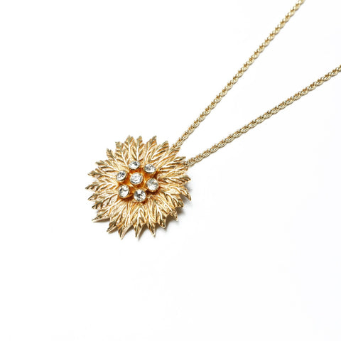 Christian Dior Flower Rhinestone Pendant Necklace gold WS25238
