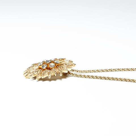Christian Dior Flower Rhinestone Pendant Necklace gold WS25238