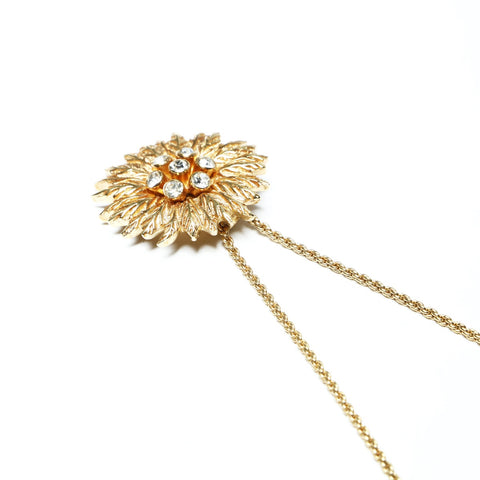 Christian Dior Flower Rhinestone Pendant Necklace gold WS25238