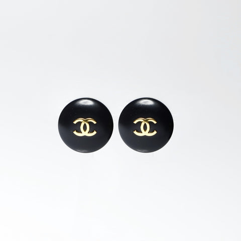 CHANEL 95P 1995 COCO Mark Round Earring black WS25241
