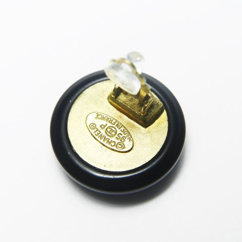 CHANEL 95P 1995 COCO Mark Round Earring black WS25241