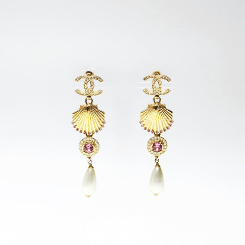 CHANEL Shell, seashell, pearl, rhinestone drop A23C 2023 Pierce gold WS25248