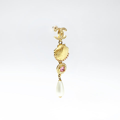 CHANEL Shell, seashell, pearl, rhinestone drop A23C 2023 Pierce gold WS25248