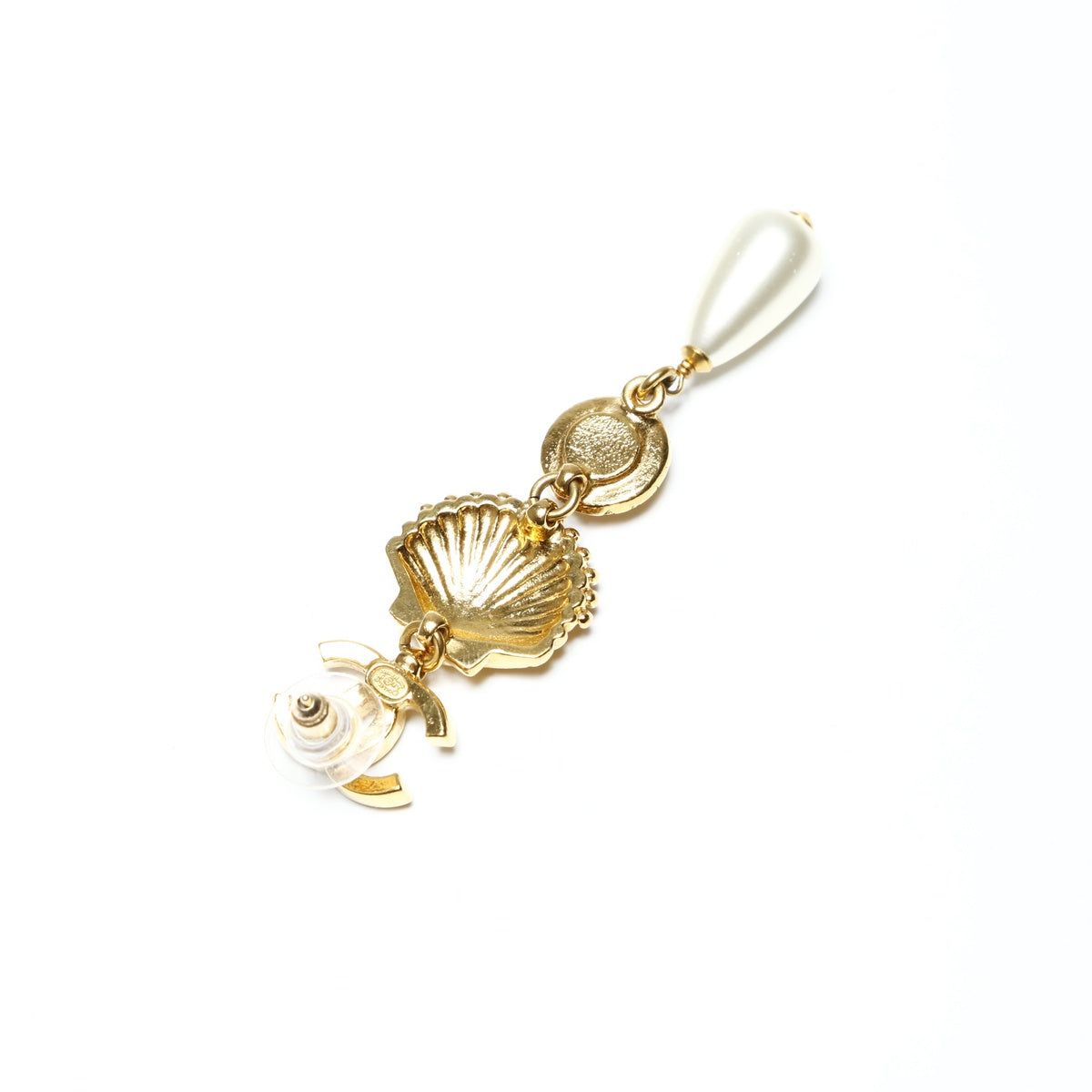 CHANEL Shell, seashell, pearl, rhinestone drop A23C 2023 Pierce