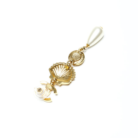 CHANEL Shell, seashell, pearl, rhinestone drop A23C 2023 Pierce gold WS25248