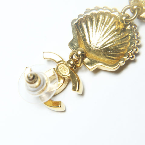 CHANEL Shell, seashell, pearl, rhinestone drop A23C 2023 Pierce gold WS25248