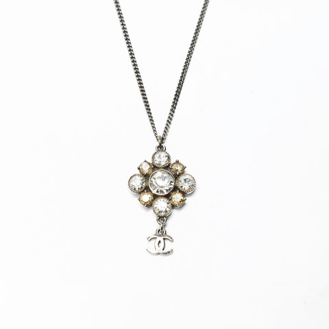 CHANEL 09V 2009 COCO Mark Rhinestone Necklace Silver WS25254