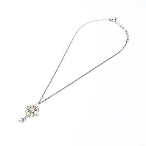 CHANEL 09V 2009 COCO Mark Rhinestone Necklace Silver WS25254