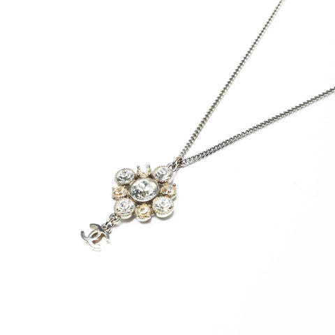 CHANEL 09V 2009 COCO Mark Rhinestone Necklace Silver WS25254