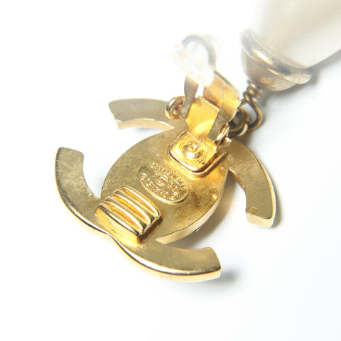 CHANEL 96A 1996 COCO Mark Rhinestone Pearl Earring gold WS25256