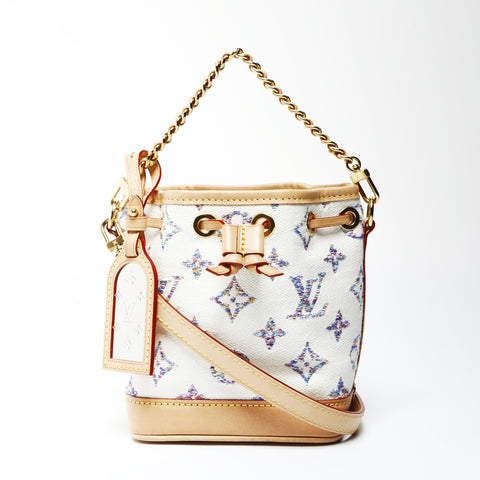 LOUIS VUITTON 2021-2025 Louis Vuitton Nano Noe Monogram Jacquard Shoulder Bag white WS25266