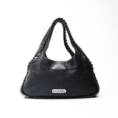 CHANEL No. 9 2004-2005 Chain Hobo Lambskin Shoulder Bag black WS25267