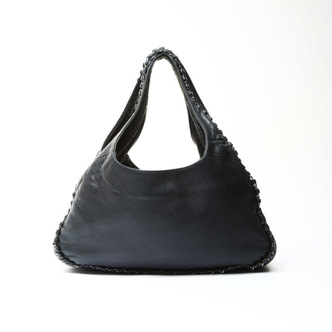 CHANEL No. 9 2004-2005 Chain Hobo Lambskin Shoulder Bag black WS25267