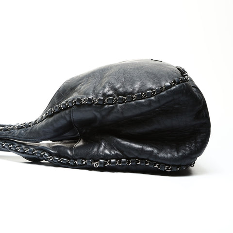 CHANEL No. 9 2004-2005 Chain Hobo Lambskin Shoulder Bag black WS25267