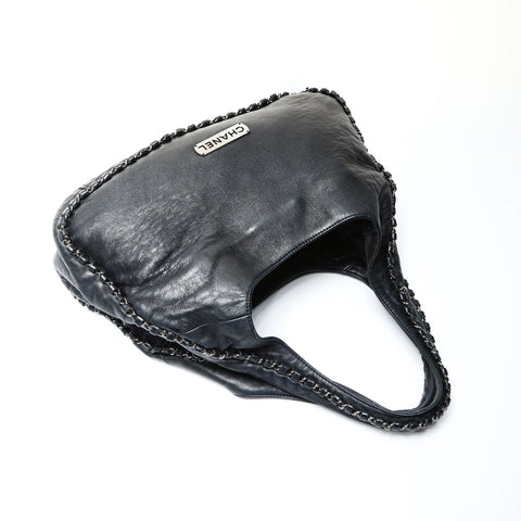 CHANEL No. 9 2004-2005 Chain Hobo Lambskin Shoulder Bag black WS25267