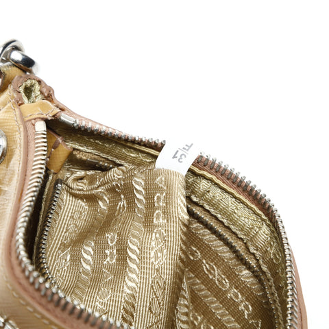 PRADA Perlenbesetzte Lackleder-Zubehörtasche Umhängetasche Braun WS25268