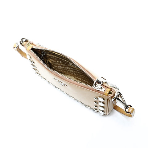 PRADA Beaded patent leather accessory pouch Shoulder Bag Brown WS25268