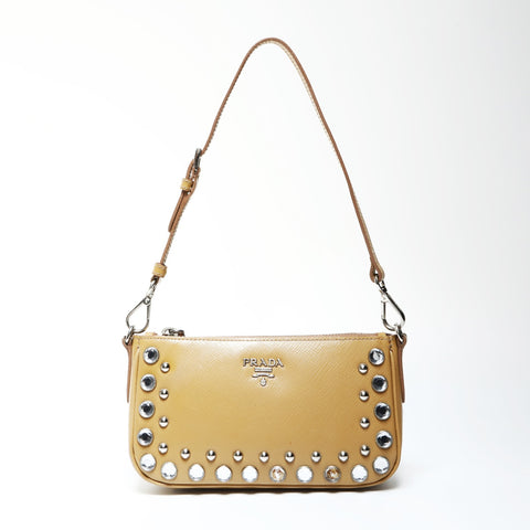 PRADA Beaded patent leather accessory pouch Shoulder Bag Brown WS25268