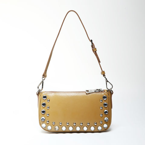 PRADA Beaded patent leather accessory pouch Shoulder Bag Brown WS25268