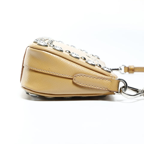 PRADA Beaded patent leather accessory pouch Shoulder Bag Brown WS25268