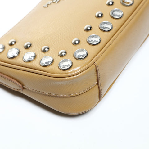 PRADA Beaded patent leather accessory pouch Shoulder Bag Brown WS25268