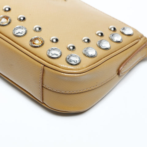 PRADA Perlenbesetzte Lackleder-Zubehörtasche Umhängetasche Braun WS25268