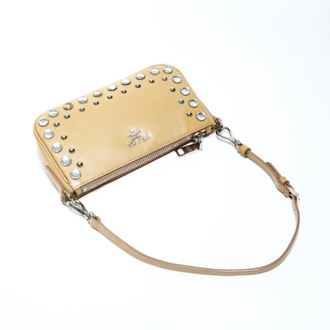 PRADA Beaded patent leather accessory pouch Shoulder Bag Brown WS25268