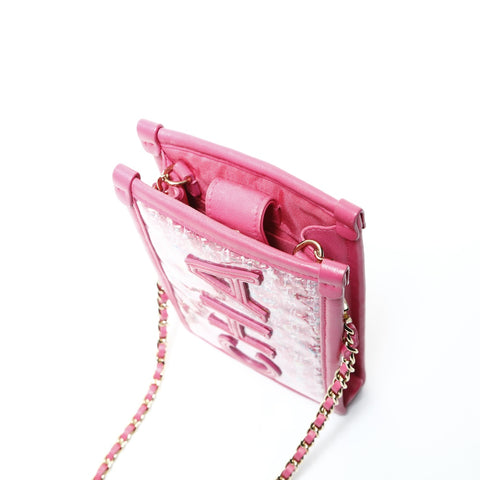 CHANEL 28th Series 2019 Logo Tweed Pouch PVC Umhängetasche rosa WS25271