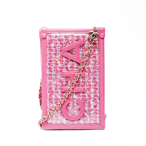 CHANEL 28th Series 2019 Logo Tweed Pouch PVC Shoulder Bag pink WS25271
