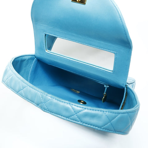 CHANEL No. 2 1991-1994 Lambskin Matelasse Turnlock Handbag blue WS25273