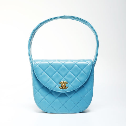 CHANEL No. 2 1991-1994 Lambskin Matelasse Turnlock Handbag blue WS25273