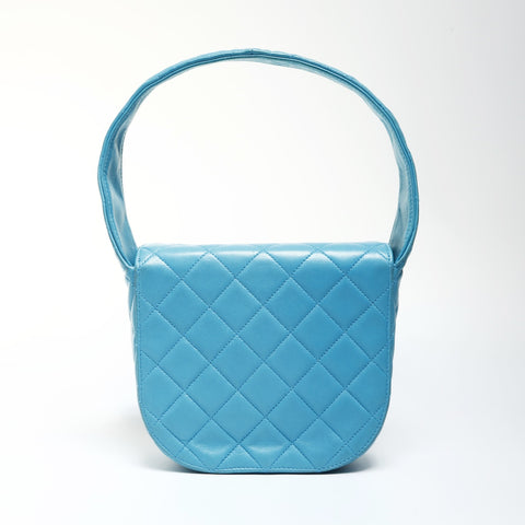 CHANEL No. 2 1991-1994 Lambskin Matelasse Turnlock Handbag blue WS25273