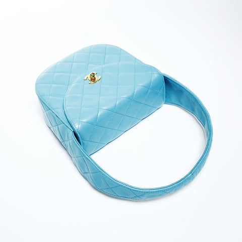 CHANEL No. 2 1991-1994 Lambskin Matelasse Turnlock Handbag blue WS25273
