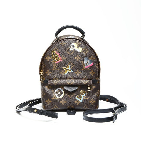 LOUIS VUITTON 2018 Palm Springs Backpack MINI Monogram Love Lock Backpack  Daypack Brown WS25277