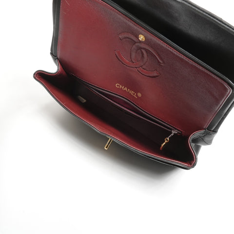 CHANEL No. 1 1989-1991 Lambskin Double Flap Matelasse 9.8" Shoulder Bag black WS25283