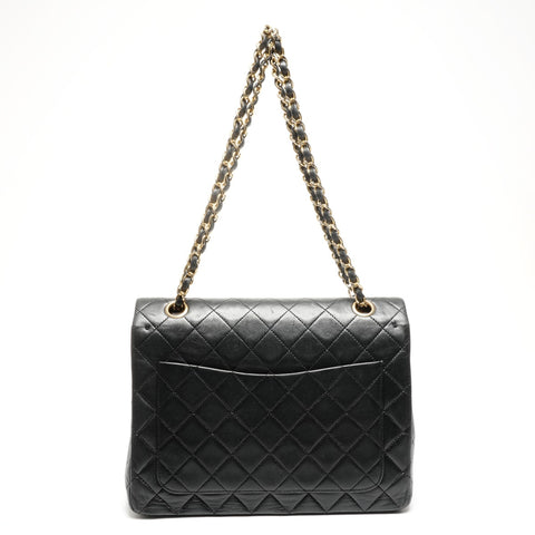 CHANEL No. 1 1989-1991 Lambskin Double Flap Matelasse 9.8" Shoulder Bag black WS25283