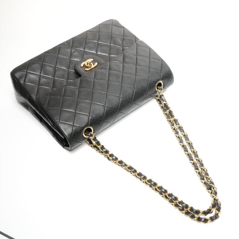 CHANEL No. 1 1989-1991 Lambskin Double Flap Matelasse 9.8" Shoulder Bag black WS25283