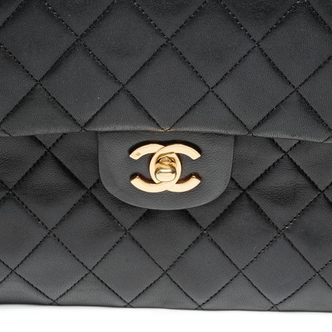 CHANEL No. 1 1989-1991 Lambskin Double Flap Matelasse 9.8" Shoulder Bag black WS25283