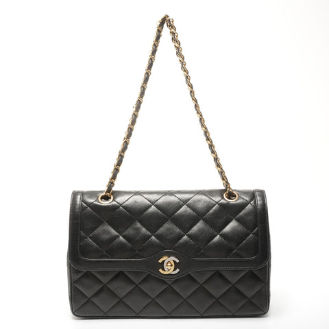 CHANEL No. 3 1994-1996 Paris Limited Edition Double Flap Lambskin Matelasse Shoulder Bag black WS25284