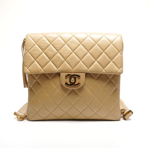 CHANEL No. 3 1994-1996 Lambskin Matelasse Flap Backpack  Daypack beige WS25286