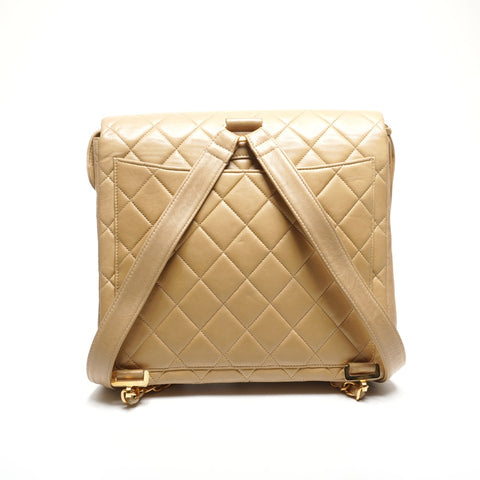 CHANEL No. 3 1994-1996 Lambskin Matelasse Flap Backpack  Daypack beige WS25286