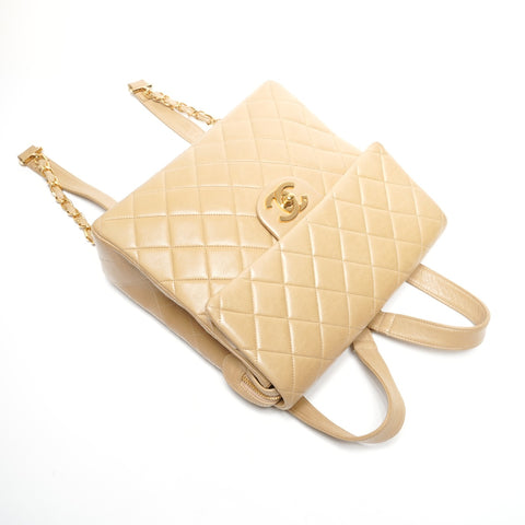 CHANEL Nr. 3 1994-1996 Lammleder Matelasse Flap Rucksack Daypack beige WS25286